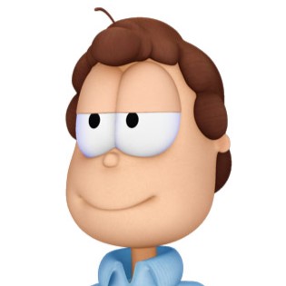 Close-up of a stylized cartoon depiction of Jon Arbuckle